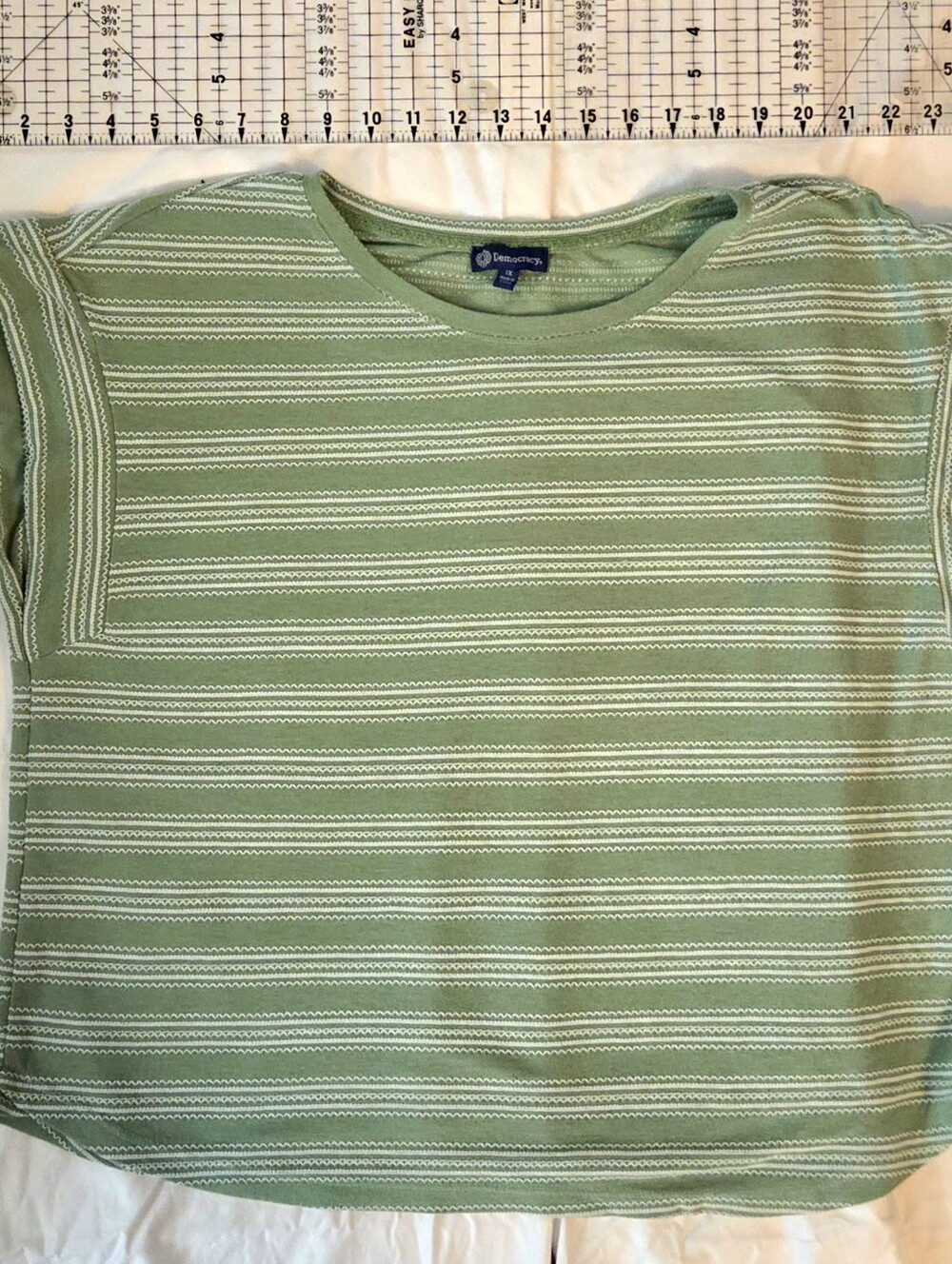 Democracy Light Green & White Striped Short Sleeve Tee 1X